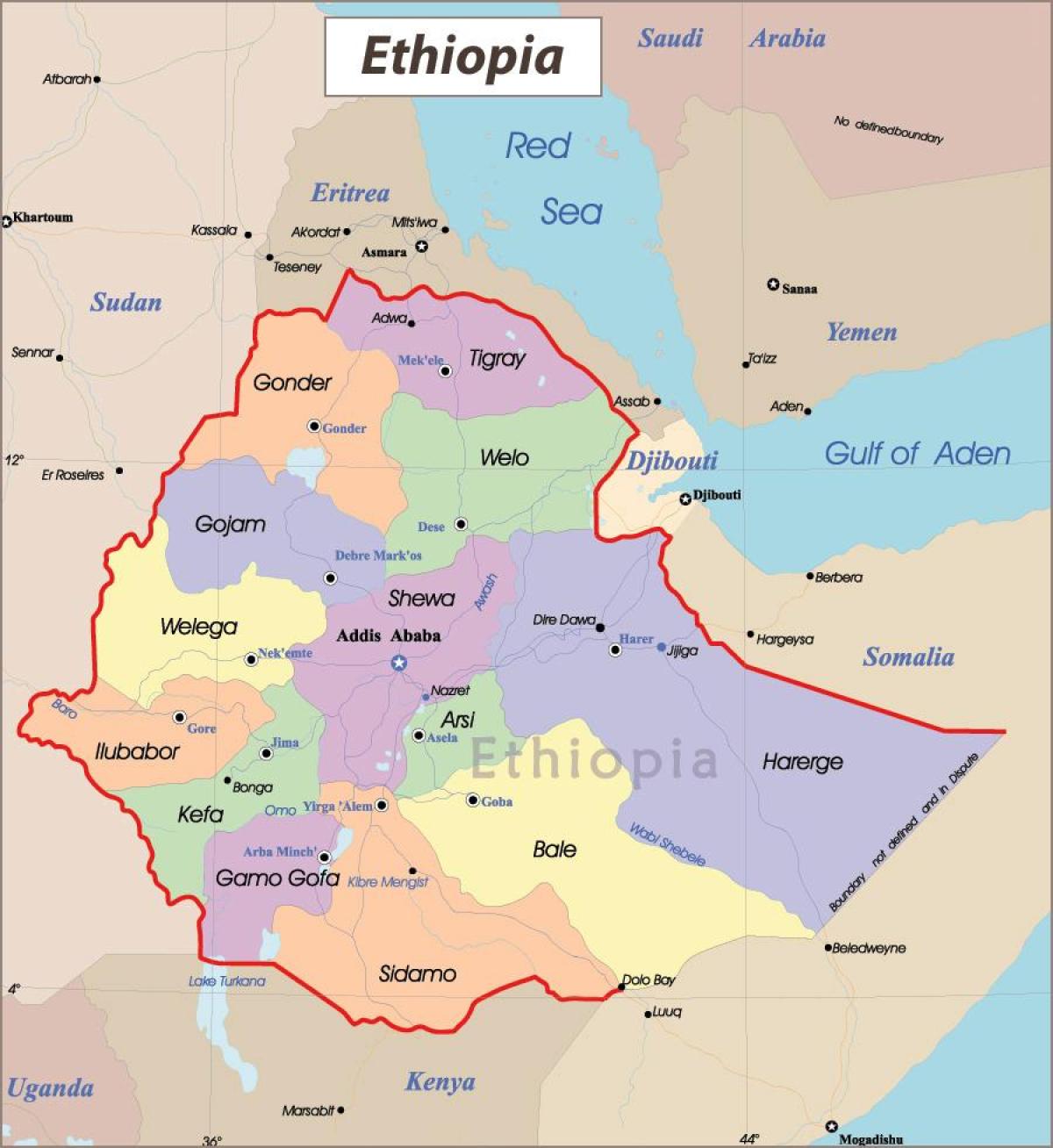Етиопија карта со градови