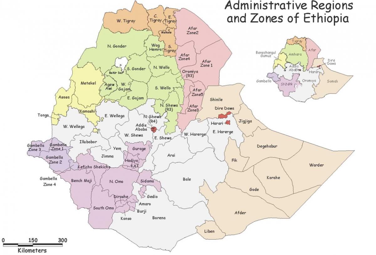 Етиопските мапата по регион