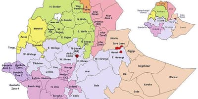 Карта на Етиопија административни