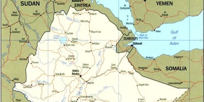 Карта на Етиопија и околните земји