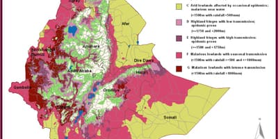 Карта на Етиопија маларија