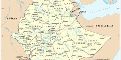 Тековната карта на Етиопија