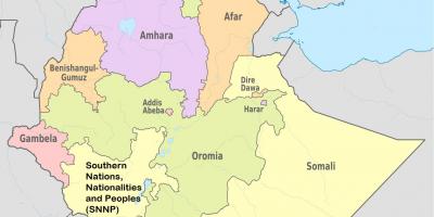 Етиопија регионални држави мапа